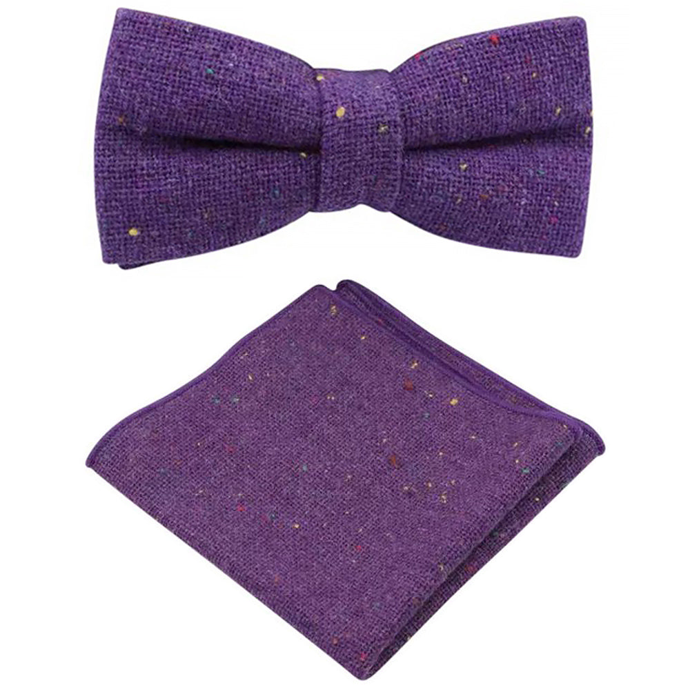 Theo Purple Flecked Tweed Bow Tie and Pocket Square Set
