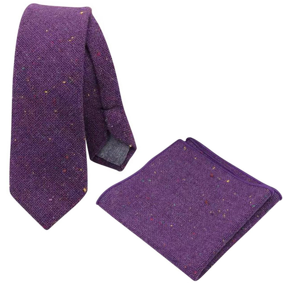 Theo Violet Purple Flecked Tweed Tie and Pocket Square Set