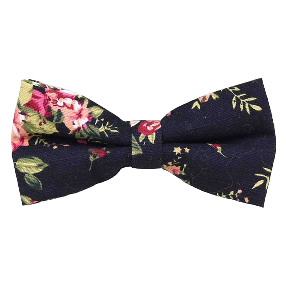 Vesper Black Floral Cotton Bow Tie