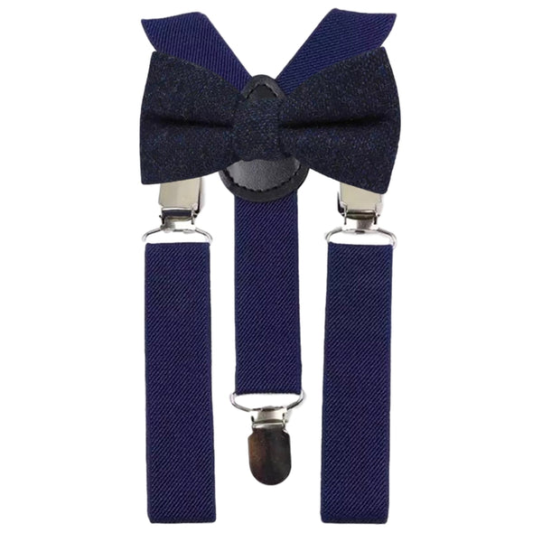 Arthur Boys Navy Blue Tweed Bow Tie and Navy Blue Braces