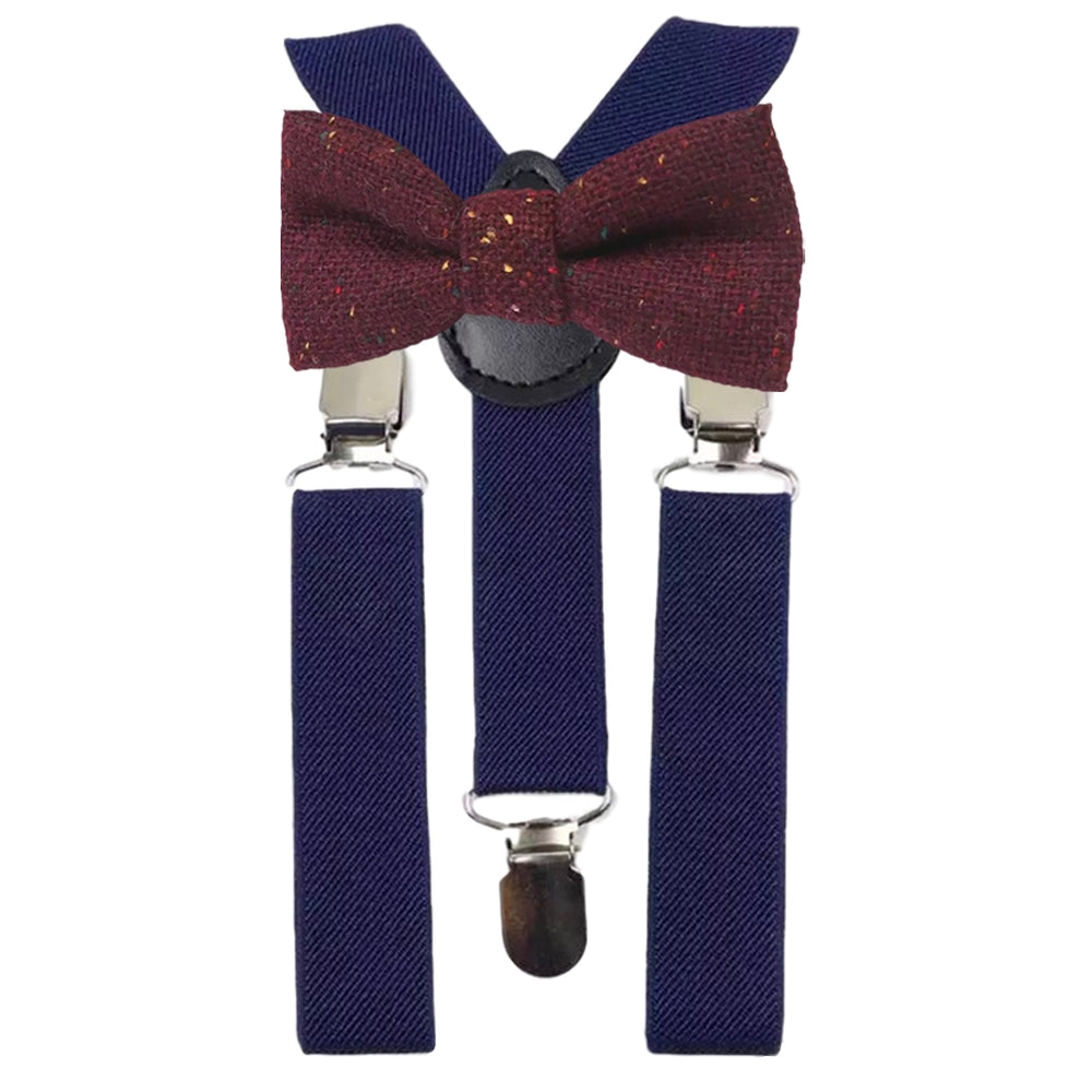 Carter Boys Burgundy Red Tweed Bow Tie and Navy Blue Braces