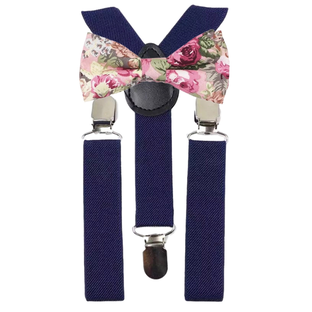 Penelope Boys Pink Floral Cotton Bow Tie and Navy Blue Braces
