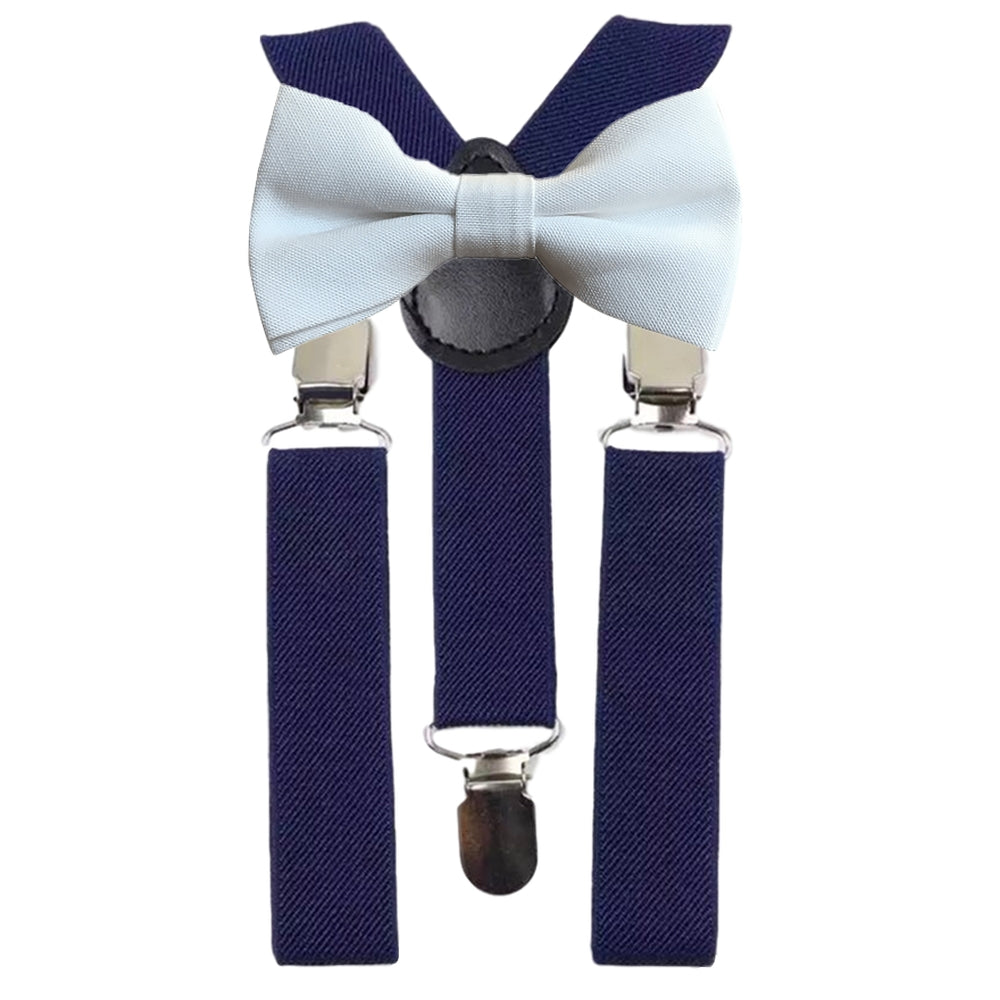 Wilder Boys White Cotton Bow Tie and Navy Blue Braces