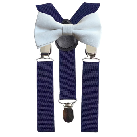 Wilder Boys White Cotton Bow Tie and Navy Blue Braces