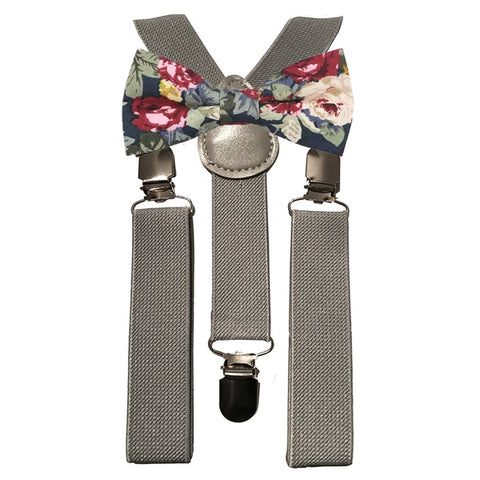 Bobby Boys Blue Floral Cotton Bow Tie and Grey Braces
