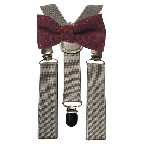 Carter Boys Burgundy Red Tweed Bow Tie and Grey Braces