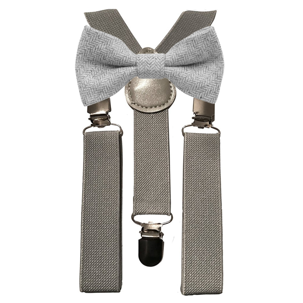 Laurie Boys Light Grey Tweed Bow Tie and Grey Braces
