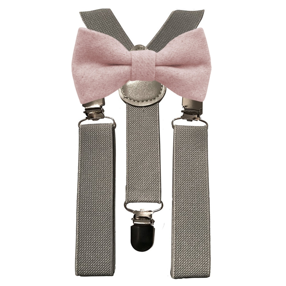 Leah Boys Dusty Pink Bow Tie and Grey Braces