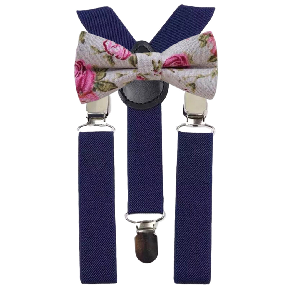 Andrew Floral Boy's Bow Tie and Navy Braces