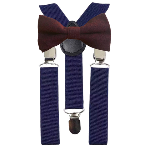 Emily Boys Burgundy Red Bow Tie and Navy Braces