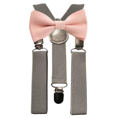 Romeo Boys Blush Pink Bow Tie and Grey Braces