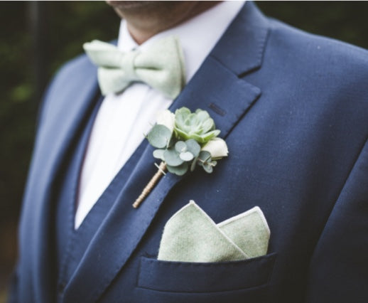 Harrison Sage Green Adult Cotton Bow Tie, Pocket Square and Slate Grey Braces Set