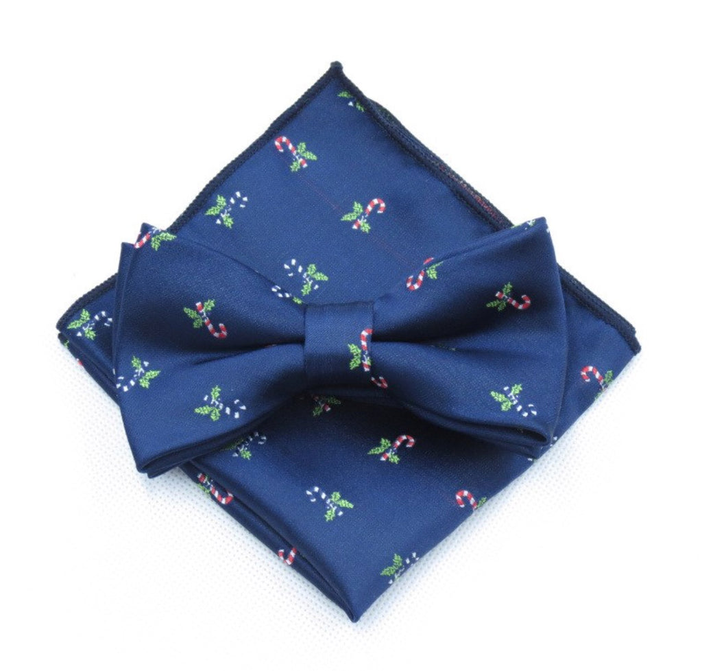 North Christmas Blue Bow Tie and Pocket Square